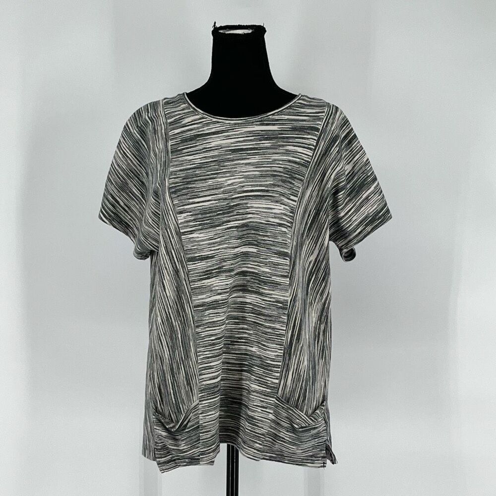 WEEKENDS BY CHICO’S Top‎ Size 2 (Large/12) Gray Space Dye Short Sleeve Pockets